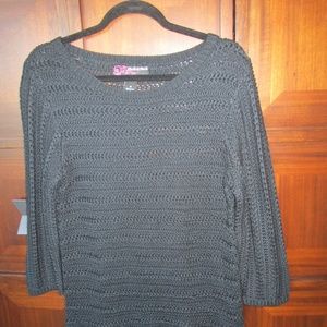 Women's Long Pullover Black Sweater/Fringe